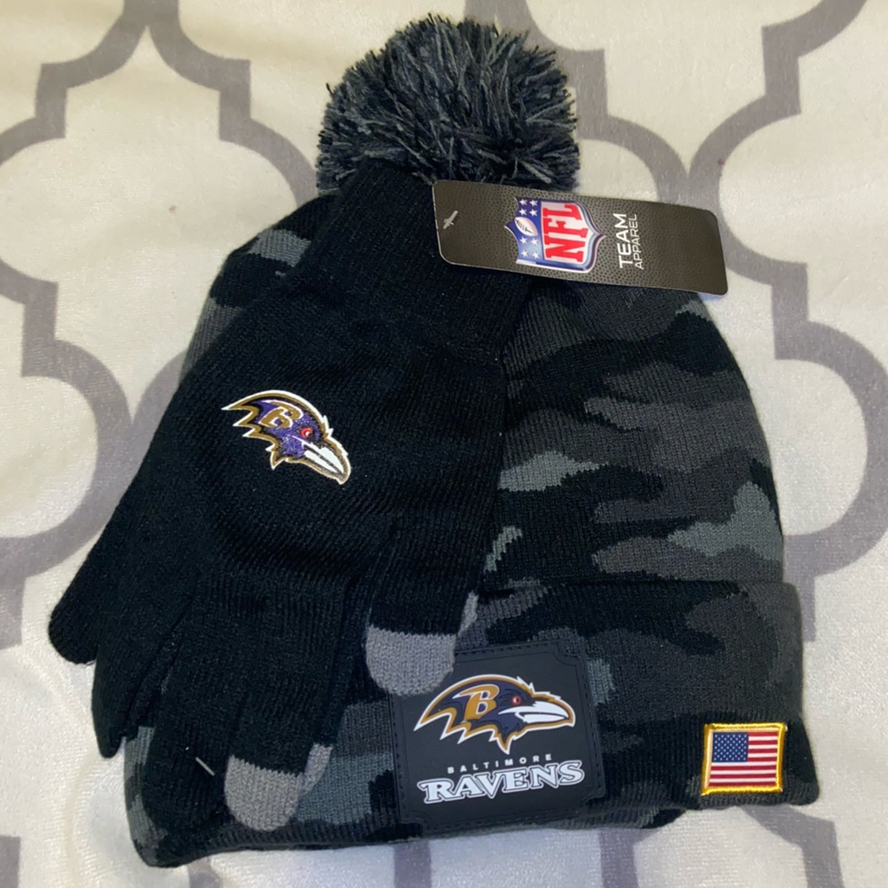 Baltimore Ravens Camo Hat and Glove Gift Set NWT OSFM